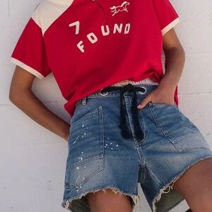 NWT UNLABELED Denim Paint Splatter Lace Up Shorts